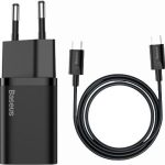 Baseus Super Si Quick Charger 1C 25W EU With Type C to Type C Cable – Black