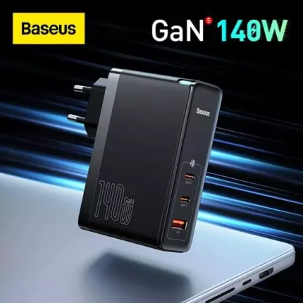 Baseus GaN5 Pro Fast Charger 2C+U 140W US With Superior Series Fast Charging Data Cable Type-C to Type-C 240W 1M – Black