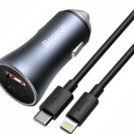 baseus metal 40W type C +USB car charging with type C to lightening cable black