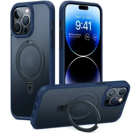 iPhone 14 Pro Max UPRO OStand Case by Torras with Built in Stand for Vertical & Horizontal Prop up Phone, Magsafe Charging Compatible Shockproof Drop Protection – Navy Blue
