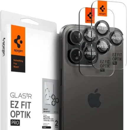 Apple iPhone 16 Pro Max /16 Pro / 15 Pro Max / 15 Pro / 14 Pro Max / 14 Pro Camera Lens Protector GlasTR EZ Fit Optik Pro by Spigen – AGL05205 – Black Titanium – 2 PACK