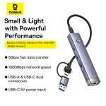 Baseus UltraJoy Series 4-Port HUB Space Grey（USB-A to USB 3.0*3+RJ45*1+USB-C 5V)