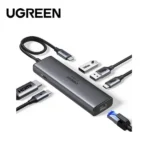 Ugreen 6 in 1 USB-C to HDMI 2USB-A3.2 1USB-C3.2 Gigabit LAN PD Multi Function Docking Station 45000 – Grey