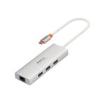 Baseus PortalJoy 4-Port HUB Frost Silver（Type C to USB3.0*3+RJ45*1）